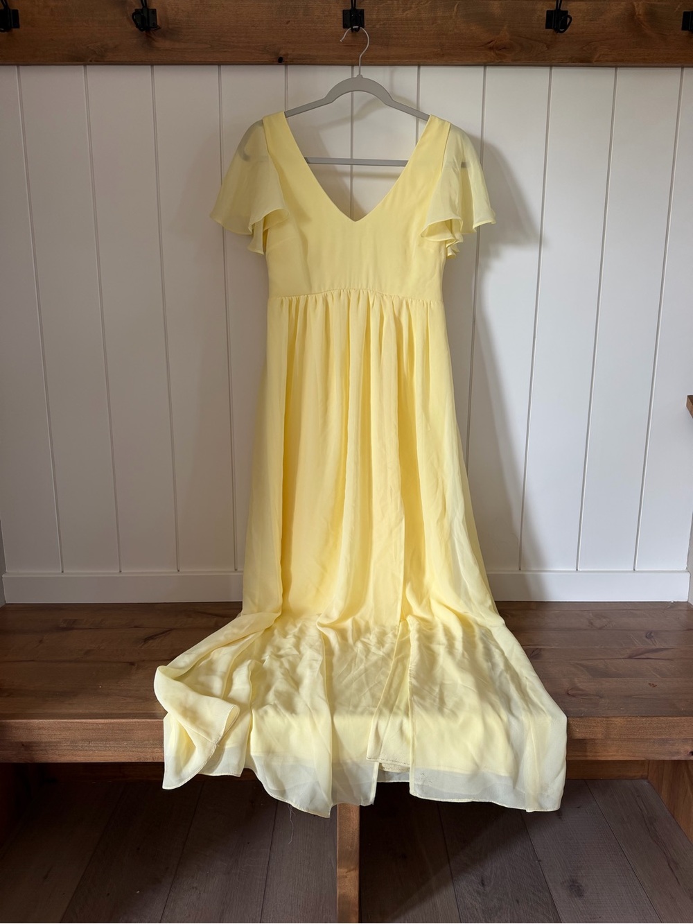 Birdy Grey Pale Yellow V-Neck Flutter Sleeve Maxi Dress